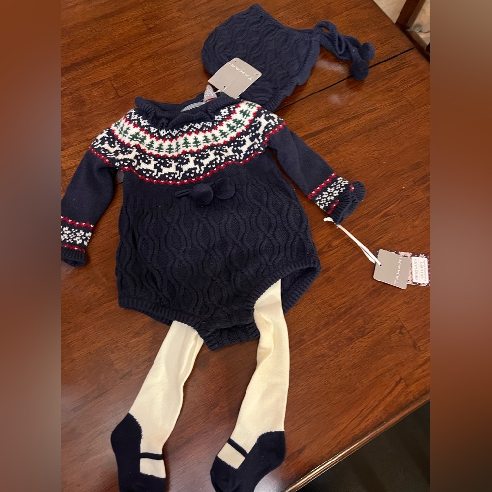NWT Tahari One piece sweater bodysuit with matching tights and hat